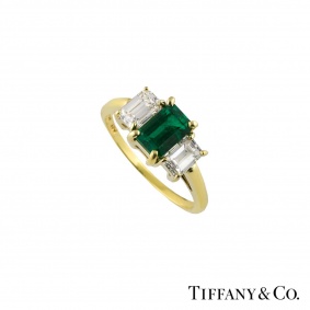 Tiffany & Co. Yellow Gold Emerald and Diamond Trilogy Ring